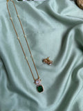 Simple AD Pendant Chain with Earrings in 3 Colors (Price for Each)