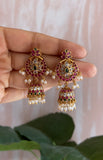 Kemp Ruby Green Flower Jhumkas