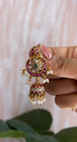 Kemp Ruby Green Flower Jhumkas