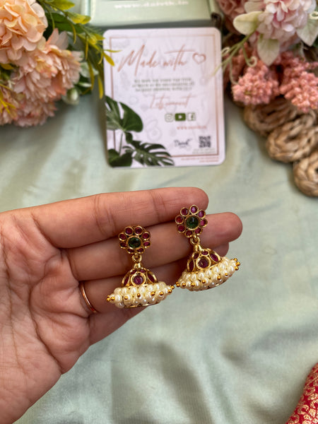 Kids/Adult Kemp Clustered Pearl Jhumkas