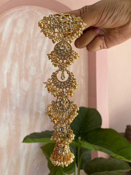 Kemp Jadau White & Golden Beads Jada Billa (Hair Accessory)