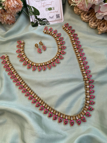 Pure Kemp Brass Lakshmi Short and Long Mango Necklace with Earrings