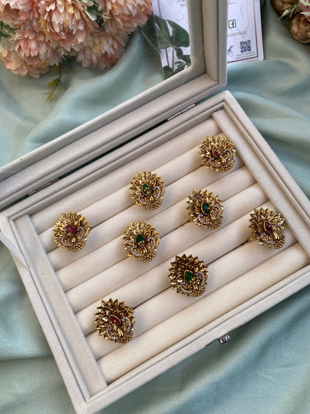 Antique Peacock Free Size Ring