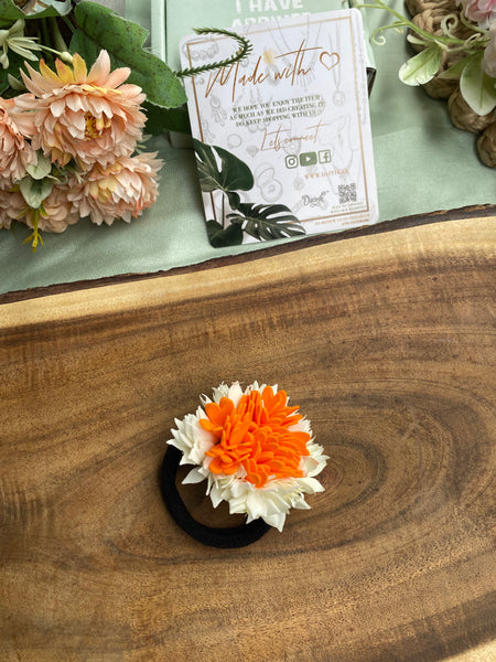 Real Look alike Foam Handmade Malli White and Orange Shade Rubber Band / Hair Tie (Price for 1 pc )