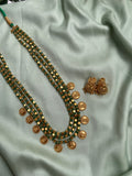 Green and Golden Beads Lakshmi Coin Mala with Jhumkas
