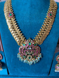 Pure Kemp Brass Jadau Kundan Stones Ruby Green Kasumala with Jhumkas