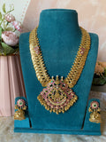 Pure Kemp Brass Jadau Kundan Stones Lakshmi Pendant Kasumala with Jhumkas