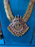 Pure Kemp Brass Jadau Kundan Stones Lakshmi Pendant Kasumala with Jhumkas
