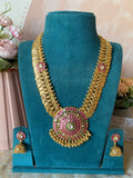 Pure Kemp Brass Jadau Kundan Stones Circle Pendant Kasumala with Jhumkas