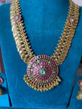 Pure Kemp Brass Jadau Kundan Stones Circle Pendant Kasumala with Jhumkas