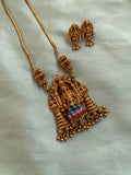 Affordable Meenakari Balaji and Lakshmi Long Chain with Earrings