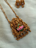Affordable Meenakari Temple Lotus Lakshmi Long Chain with Earrings