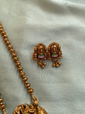 Affordable Meenakari Temple Lotus Lakshmi Long Beaded Chain with Earrings