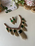 AD Emerald Solitaire Drop Necklace with Earrings