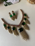 AD Emerald Solitaire Drop Necklace with Earrings