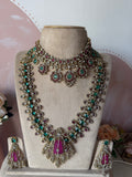 Victorian Bridal Short and Long Combo Necklace with Earrings