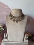 Victorian Flower Pendant Necklace with Earrings