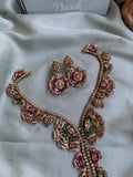 Designer Symmetric Floral Necklace with Earrings