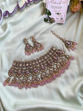 Heavy Bridal AD Stone Necklace with Earrings and Teeka