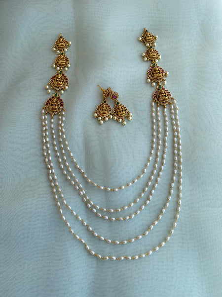 Layered Lakshmi Pearl Haram with earrings