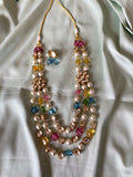 Multicolour Kundan Layered Haram with earrings