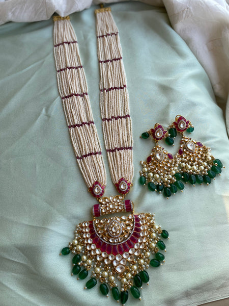 Pearl Jadau Haram with earrings