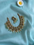 Victorian AD Green pearl necklace with earrings
