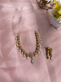 Simple Gold finish pearl AD necklace with earrings