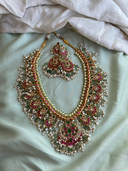 Bridal  Guttaspusalu Jadau Haram with earrings
