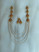 Layered Lakshmi Pearl Haram with earrings