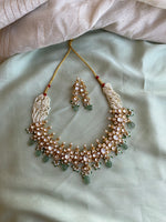 Brass Kundan pearl choker with earrings