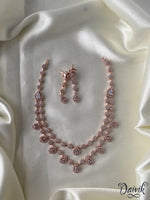 2 Layered Necklace With Earrings In Colours Rose Gold