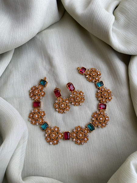 Flower stone necklace with earrings
