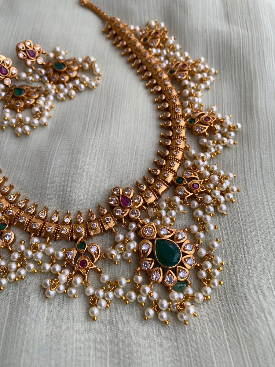 Brass Guttapusalu Short Necklace With Earrings – Daivik.in