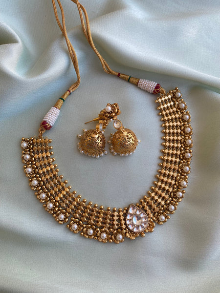 Pure Brass Kundan necklace with earrings