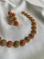 Gold Finish Floral Necklace in 3 colours with earrings