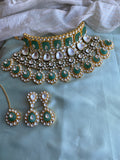 Heavy Bridal Jadau Kundan choker with earrings and teeka