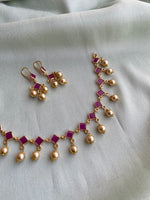 Simple Ruby and pearl choker with earrings