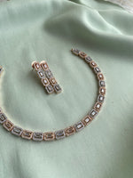 Dual Toned Zirconium Necklace with earrings