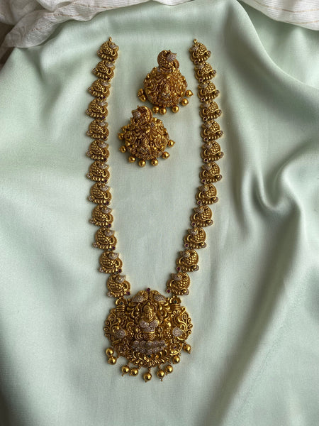 Antique Gold Finish Nagasi Long Haram with jhumkas