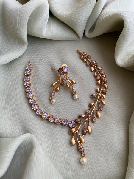 Designer Leaf Stone Necklace with earrings –