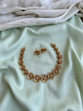 Gold Finish AD Floral Necklace with studs