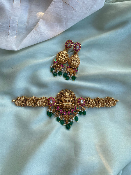 Antique Jadau Lakshmi choker with earrings