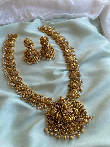 Antique Lakshmi Long Haram with jhumkas Daivik.in