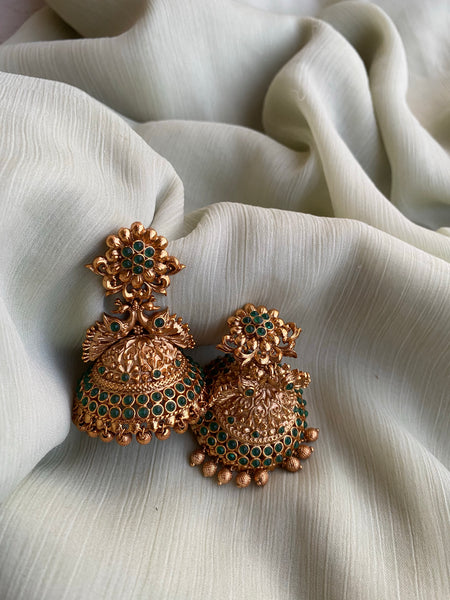 Bahubali Gold Plated Jhumka Earrings  Maang Tikka Heavy Gold  MK Indian  Jewelry