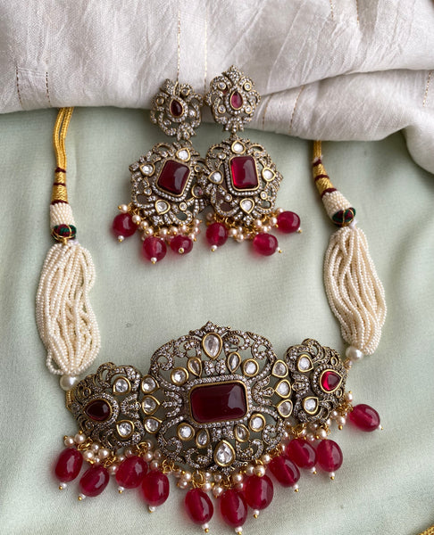 Victorian Pearl choker with earrings