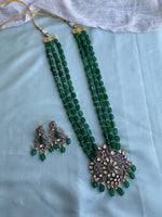 Green beads with Victorian pendant Haram and earrings
