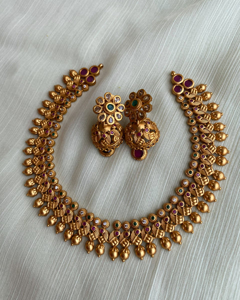 Peacock Necklace With Jhumkas