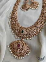 Intricately Designed Ad Stone Long Haram With Earrings Neckwear/necklace