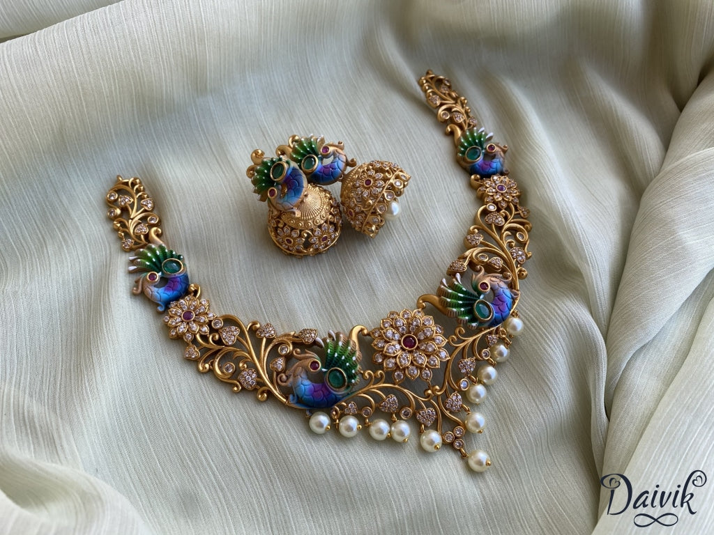 Meenakari AD work necklace with earrings – - Main Image